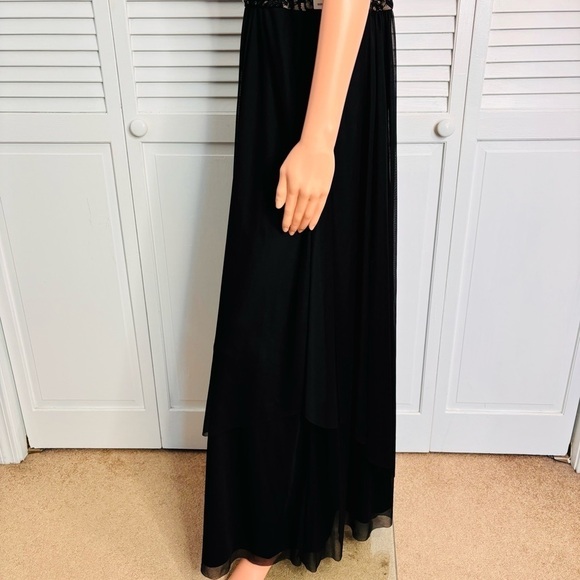 New R & M RICHARDS Sequined Lace Chiffon Black Gown Size 12 - Picture 7 of 14
